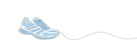 sneakers are drawn with one line. Sports shoes in a linear style. continuous one line. vector illustrationのイラスト素材