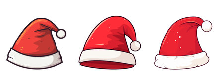 Set christmas santa hat in flat style isolated on white background. vector illustrationのイラスト素材