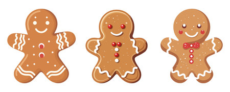 Set cute christmas gingerbread man in flat style isolated on white background. vector illustrationのイラスト素材