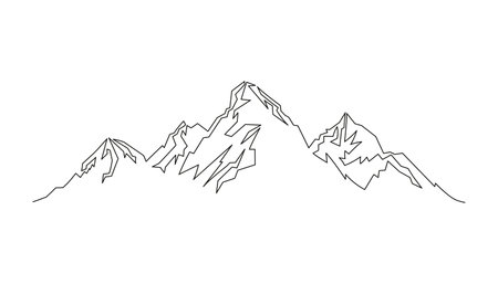Mountain landscape in one line. One continuous mountain lineのイラスト素材