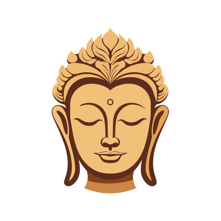 face of buddha in color, flat style on white background. vector illustrationのイラスト素材
