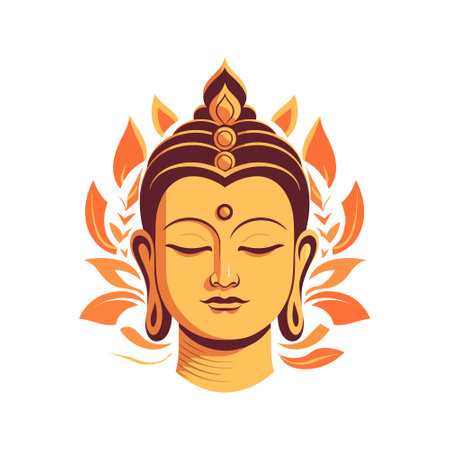 face of buddha in color, flat style on white background. vector illustrationのイラスト素材