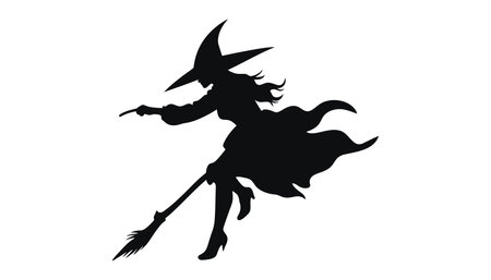Silhouette witches flying on a broom magic, with a white background. vector illustrationのイラスト素材