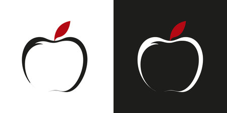 Abstract apple sign, flat style logo on white and black background. vector illustrationのイラスト素材
