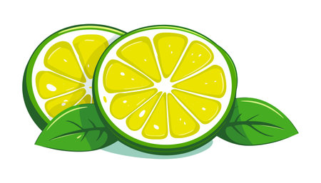 Half of a green lime with a leaf on a white background. vector illustrationのイラスト素材