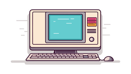 Print for T-shirts in the style of the 90s. Old computer in flat graphic style. vector illustration