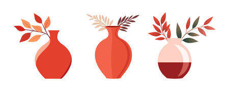 Set Flat ceramic vase. Colored ceramic vase isolated on white. vector illustrationのイラスト素材