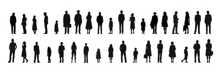 Large collection of silhouette concepts. Set of silhouettes of people of different ages. Vector illustrationのイラスト素材