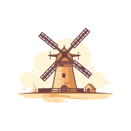 Windmill icon. Beautiful flat isolated. Vector illustrationのイラスト素材