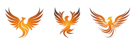 Set Phoenix Rings Wings logo. Falcon Eagle Hawk bird logo icon. Vector illustrationのイラスト素材
