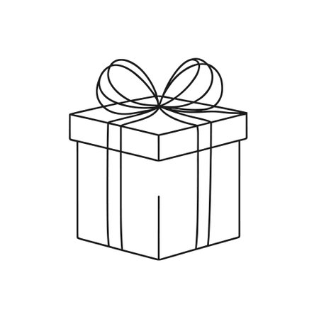 gift drawn with one line isolated. Vector illustrationのイラスト素材