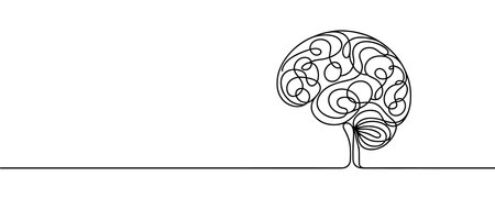 Continuous line art of brain. Simple line art isolated. Vector illustrationのイラスト素材