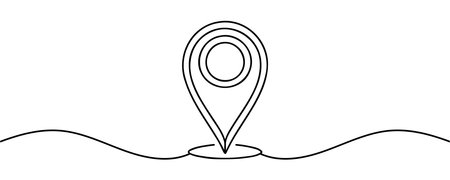 Location sign drawn in one line style isolated. Vector illustrationのイラスト素材