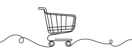 Shopping cart in one line style isolated. Vector illustrationのイラスト素材