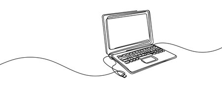 drawing of laptop in one line style isolated. Vector illustrationのイラスト素材