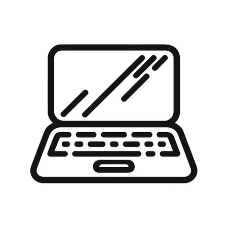 Black line laptop icon isolated on white background. Vector illustrationのイラスト素材