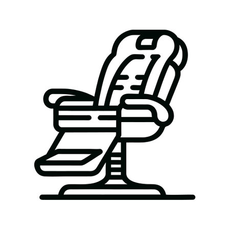 Barber chair icon in black line symbolizing barbershop and grooming services isolated on white background. Vector illustrationのイラスト素材