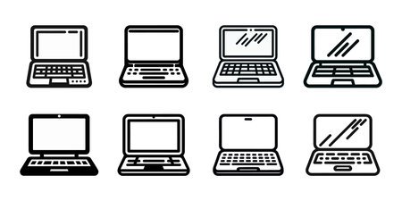 Set of black linear laptop icons isolated on white background. Vector illustrationのイラスト素材