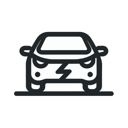 electric car linear icon with plug and lightning isolated. Vector illustrationのイラスト素材