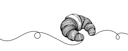 One line drawn croissant. Vector illustration.のイラスト素材