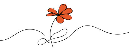 The flower is drawn as a continuous line. Vector illustrationのイラスト素材