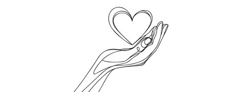 Continuous one line drawing holding a heart. isolated.のイラスト素材