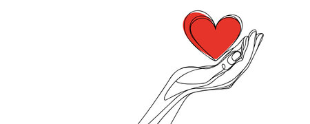 Continuous one line drawing holding a heart. isolated.のイラスト素材