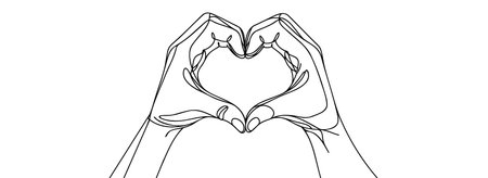 One line draws the hands, making a heart sign or symbol with the fingersのイラスト素材