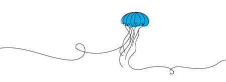 Continuous line drawing jellyfish. One line drawing design. Vector illustrationのイラスト素材