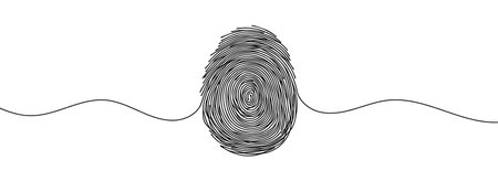 Linear drawing of a fingerprint. Continuous line drawing of biometric scan symbol on white background.のイラスト素材