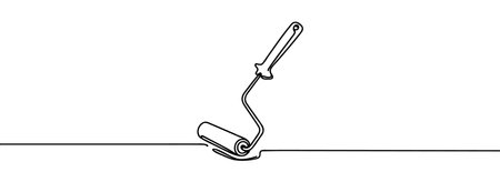 continuous one line drawing of paint roller.のイラスト素材