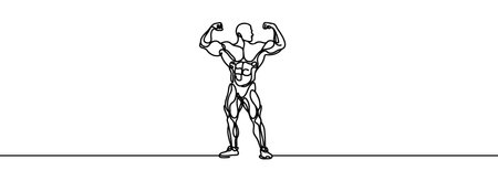 Continuous one line drawing of a weightlifter. Strong muscular man. One line illustration.のイラスト素材