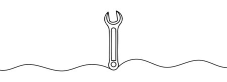 mechanical wrench for nuts drawn with one continuous line isolated on a white backgroundのイラスト素材