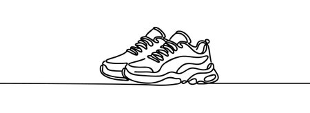Drawing one continuous line. Sneakers with lacing. Linear style.のイラスト素材