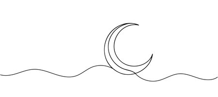 Continuous line drawing of the moon. Background with one line. Vector illustration.のイラスト素材