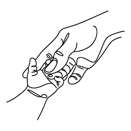 Continuous one line drawing boy's hand and father's hand. Happy father's day concept.のイラスト素材