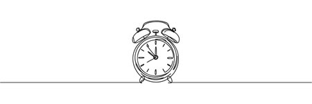 Single continuous line drawing of an alarm clock.のイラスト素材