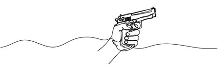 Continuous line art drawing of hand holding gun. One line drawing hand holding the gun.のイラスト素材