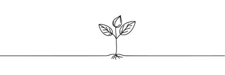 Single continuous line art sprout growth isolated on white background. Vector illustration.のイラスト素材