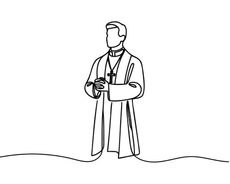 One continuous line drawing of a male priest.のイラスト素材