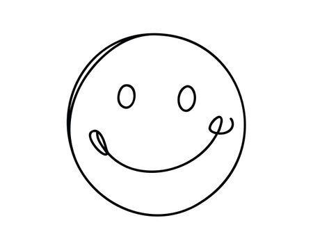One continuous line art smiling face isolated vector illustration on white background.のイラスト素材