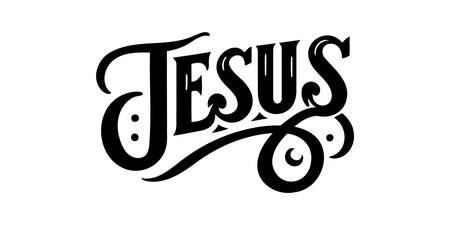 Jesus. Hand-drawn lettering. Christian quote. Solid outlines isolated in white. Black calligraphyのイラスト素材