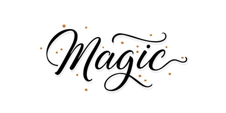 Magic - Handwritten inscription in calligraphic style on a white background. Vector illustrationのイラスト素材