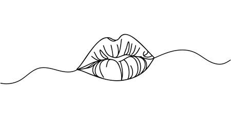 Continuous line female lips, vector illustration.のイラスト素材