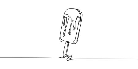 Outline ice cream  stick vector one line continuous drawing illustration. Hand drawn linear silhouette iconのイラスト素材