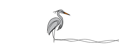 Vector continuous one line drawing of beautiful heron bird abstract best use for   banner, background minimalist design.のイラスト素材