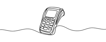 Contactless bank card, credit card in payment terminal, credit card machine, one line artのイラスト素材
