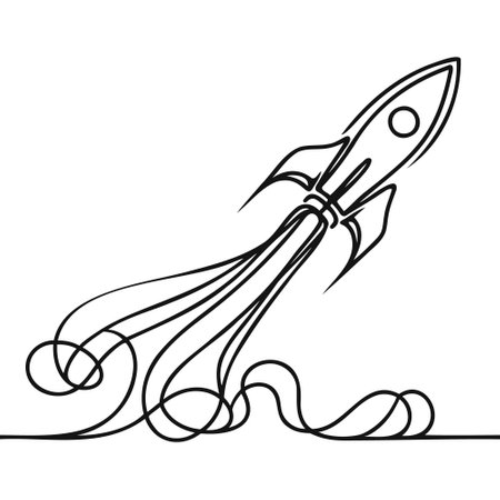 One continuous line drawing of spacecraft. Vector illustrationのイラスト素材