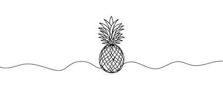 one continuous drawn line of pineapple drawn from the hand a picture of the silhouette. Line art. tropical fruit pineapple.のイラスト素材