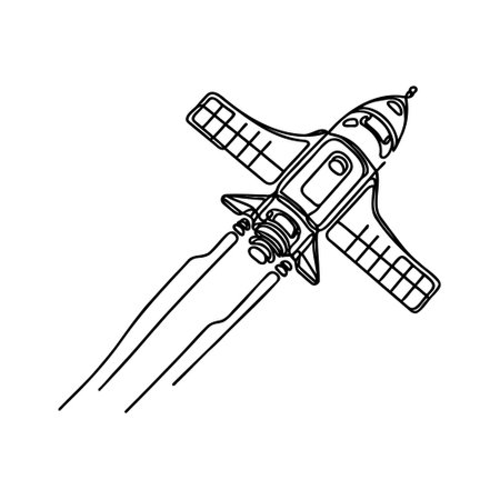 One continuous line drawing of spacecraft. Vector illustrationのイラスト素材